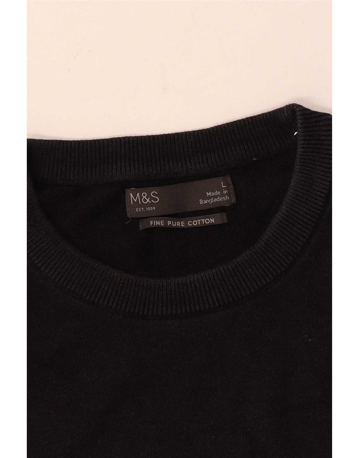 Suéter masculino Marks & Spencer com gola redonda, grande algodão preto