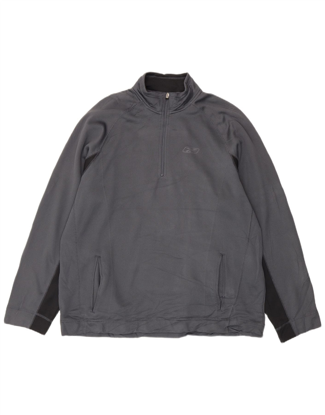 Reebok Mens Zip Neck Moletom Jumper 2XL Cinza Colourblock Poliéster