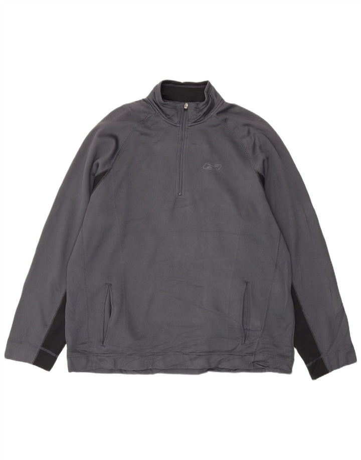 Reebok Mens Zip Neck Moletom Jumper 2XL Cinza Colourblock Poliéster