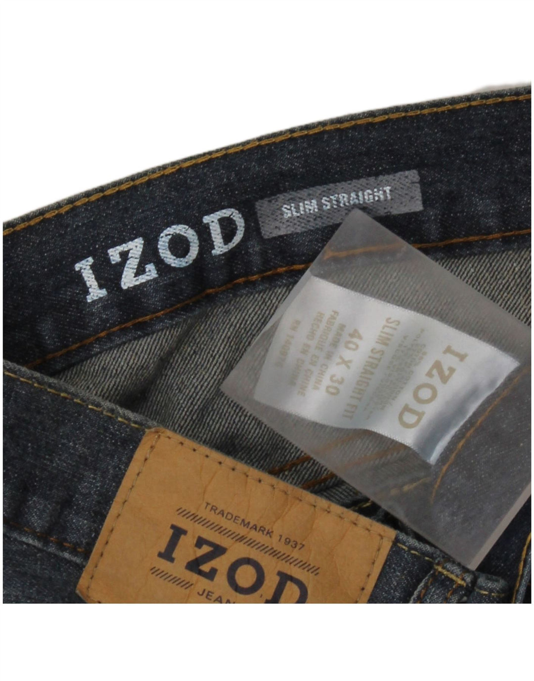IZOD Mens Slim Straight Jeans W40 L30 Azul Algodão