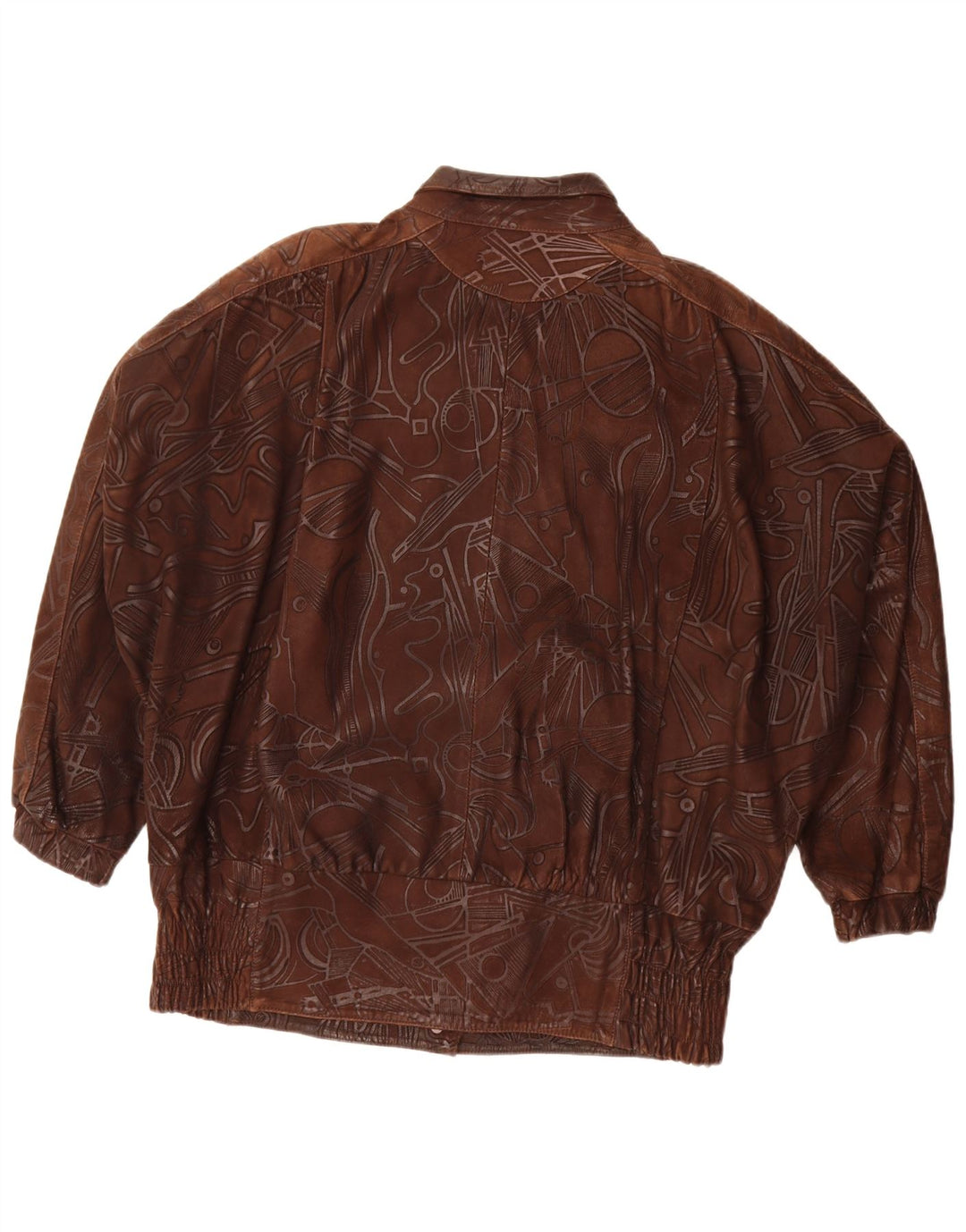 Jaqueta feminina vintage com padrão abstrato oversized UE 38 marrom médio