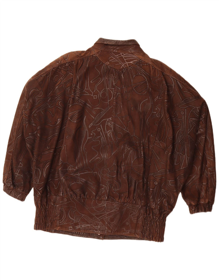 Jaqueta feminina vintage com padrão abstrato oversized UE 38 marrom médio