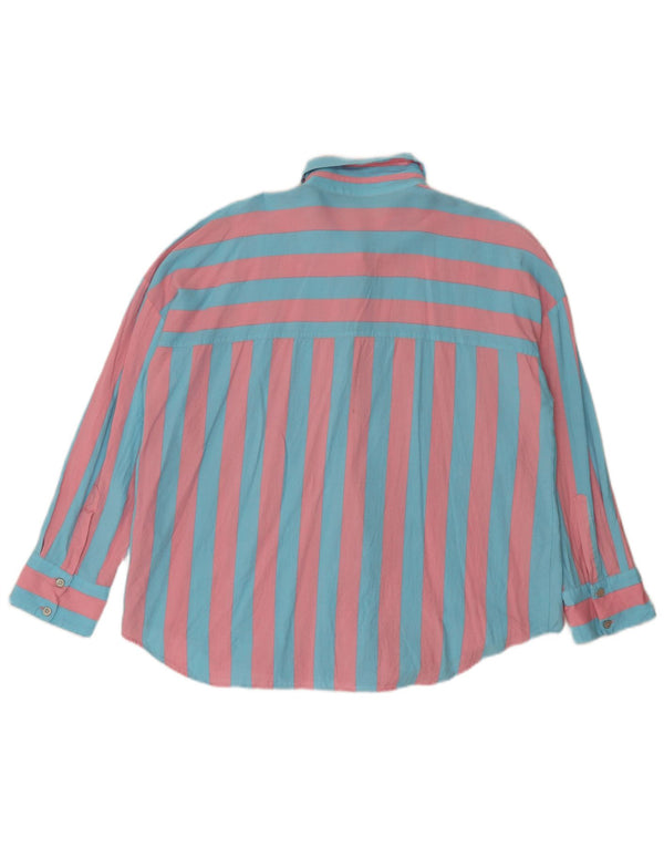 Zara Camisa Feminina Loose Fit Reino Unido 16 Linho Listrado Azul Grande