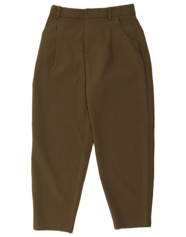 Calça feminina Zara cintura alta solta corte XS W24 L24 cáqui
