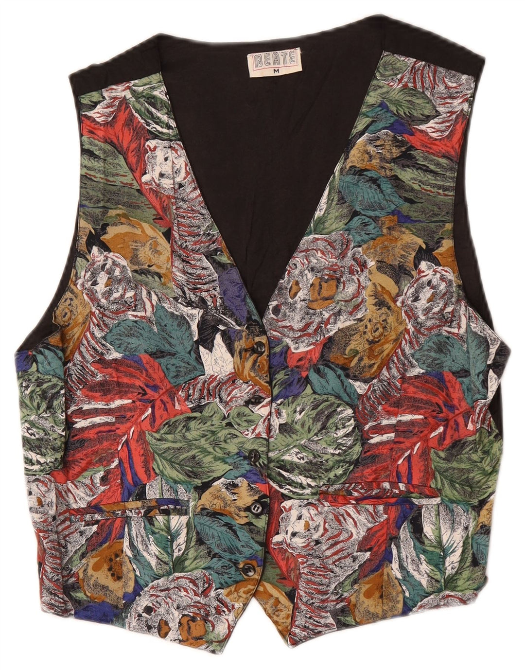 Colete feminino vintage UK 14 médio floral multicolorido
