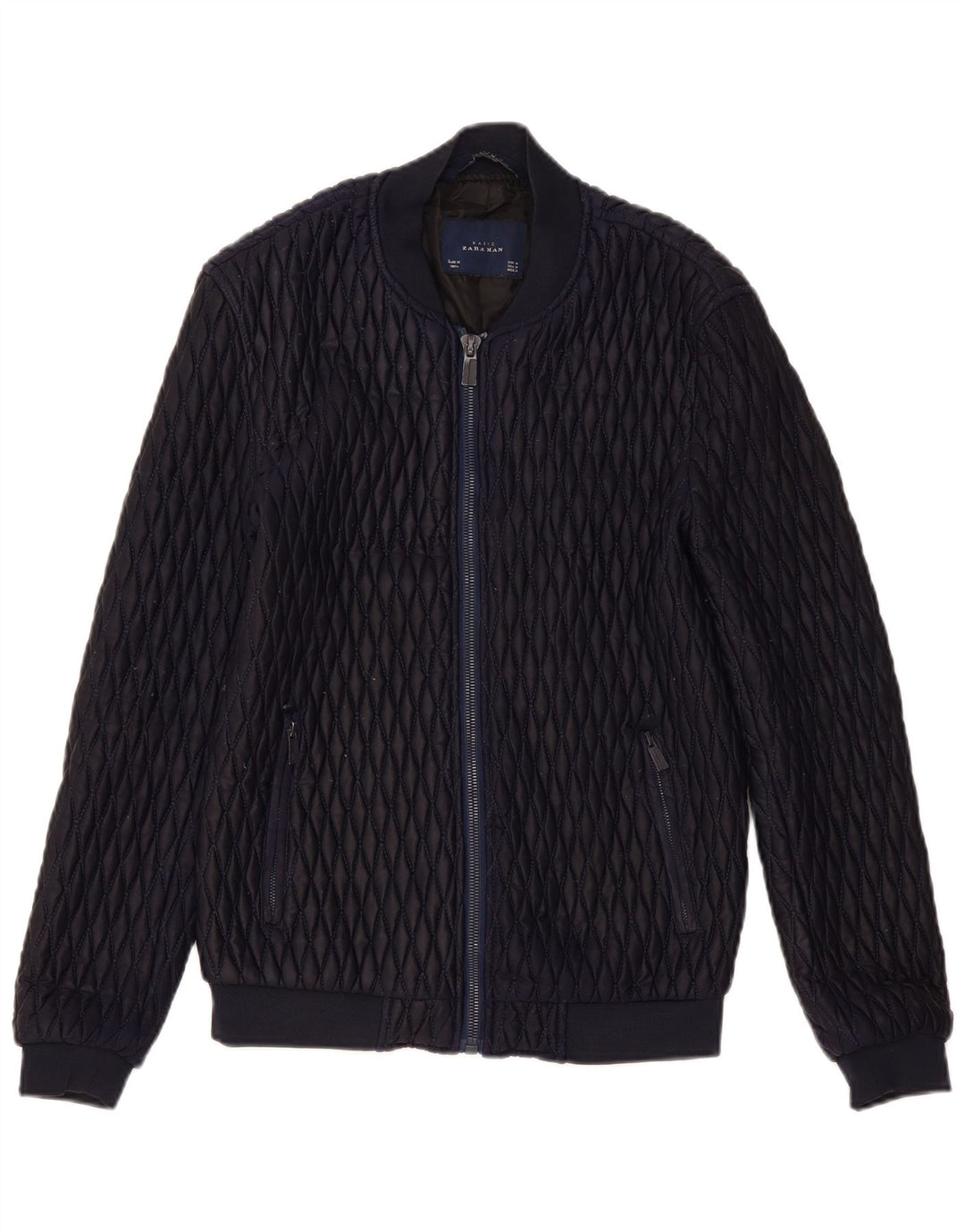 Jaqueta masculina Zara Bomber acolchoada UK 38 poliéster azul marinho médio