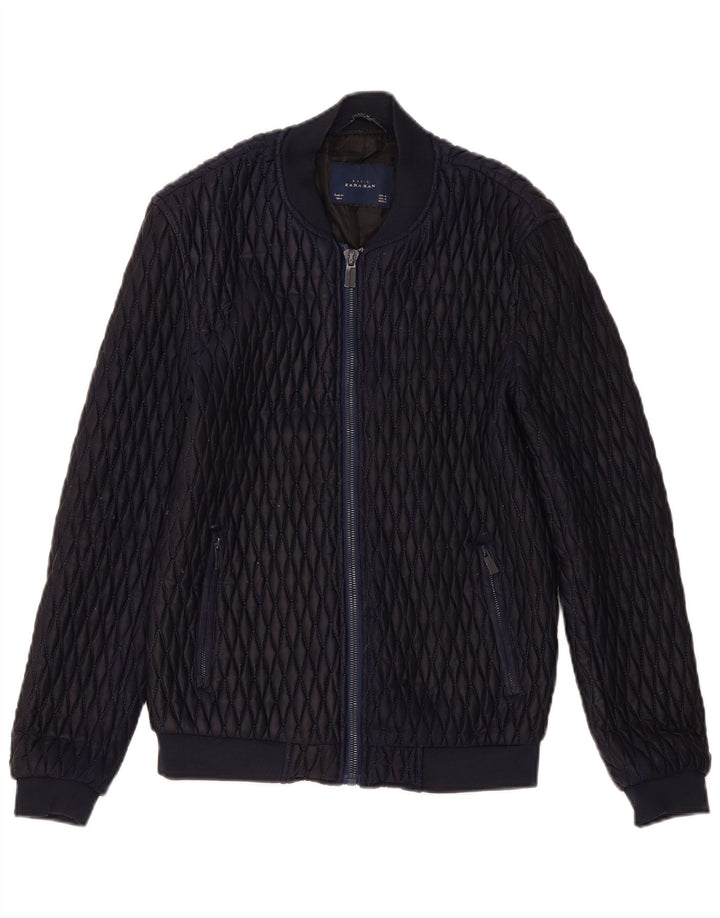 Jaqueta masculina Zara Bomber acolchoada UK 38 poliéster azul marinho médio