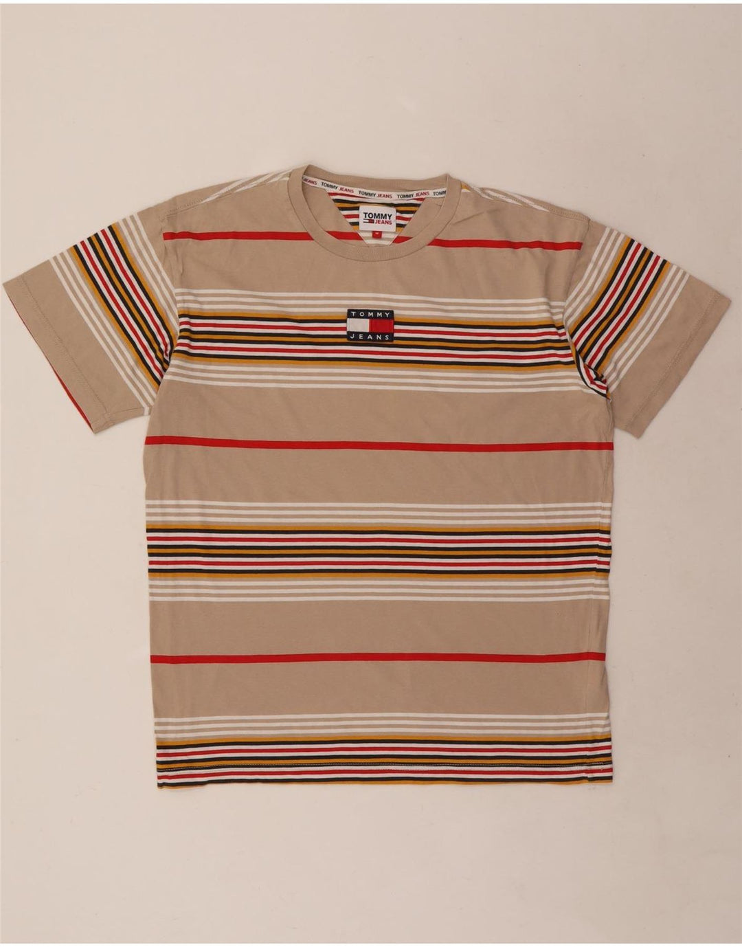 Camiseta masculina Tommy Hilfiger Top médio bege listrado algodão