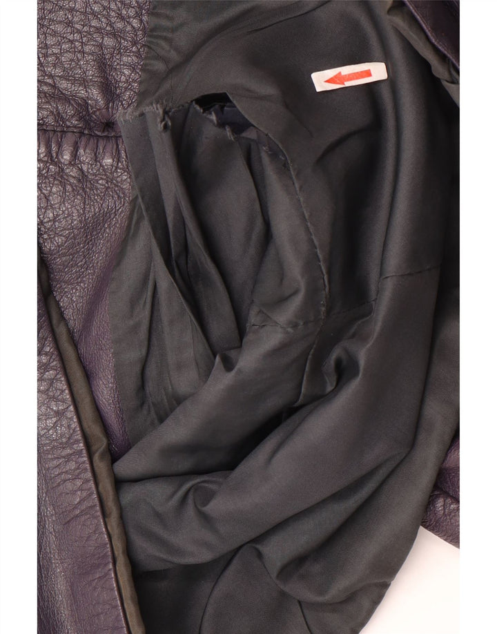 Jaqueta blazer de couro feminina vintage com 2 botões Reino Unido 8 pequena roxa