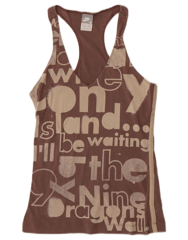 Nike Womens Graphic Vest Top UK 10/12 Médio Marrom Algodão