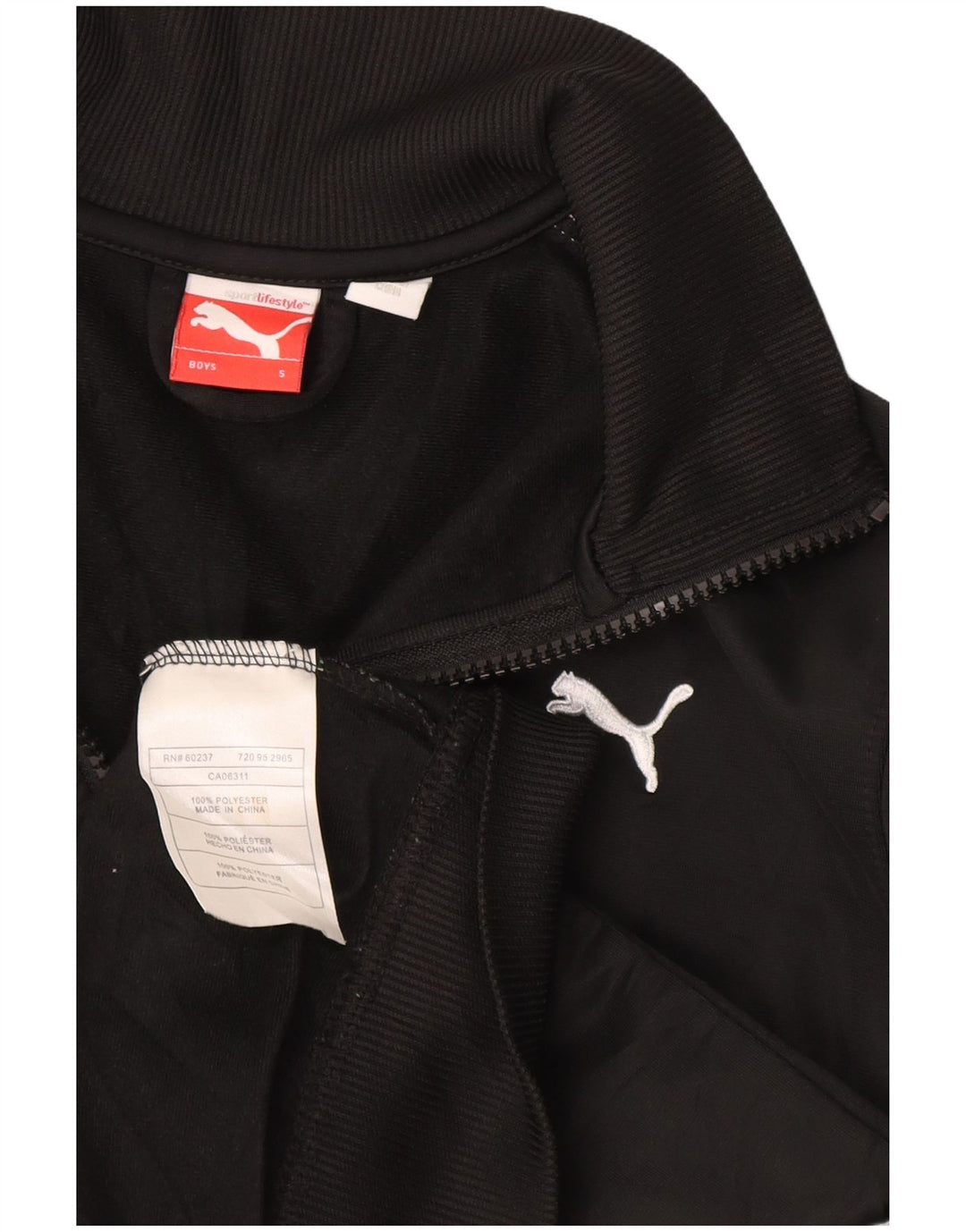 PUMA Boys Tracksuit Top Jacket 7-8 anos pequeno preto colorblock poliéster