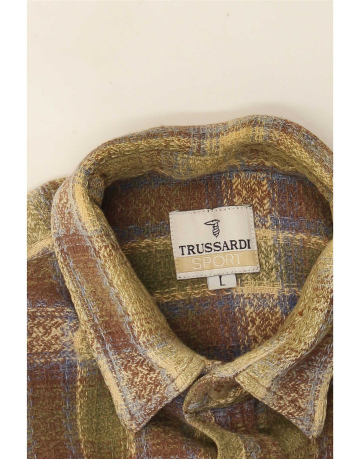 Camisa masculina de flanela Trussardi grande xadrez verde