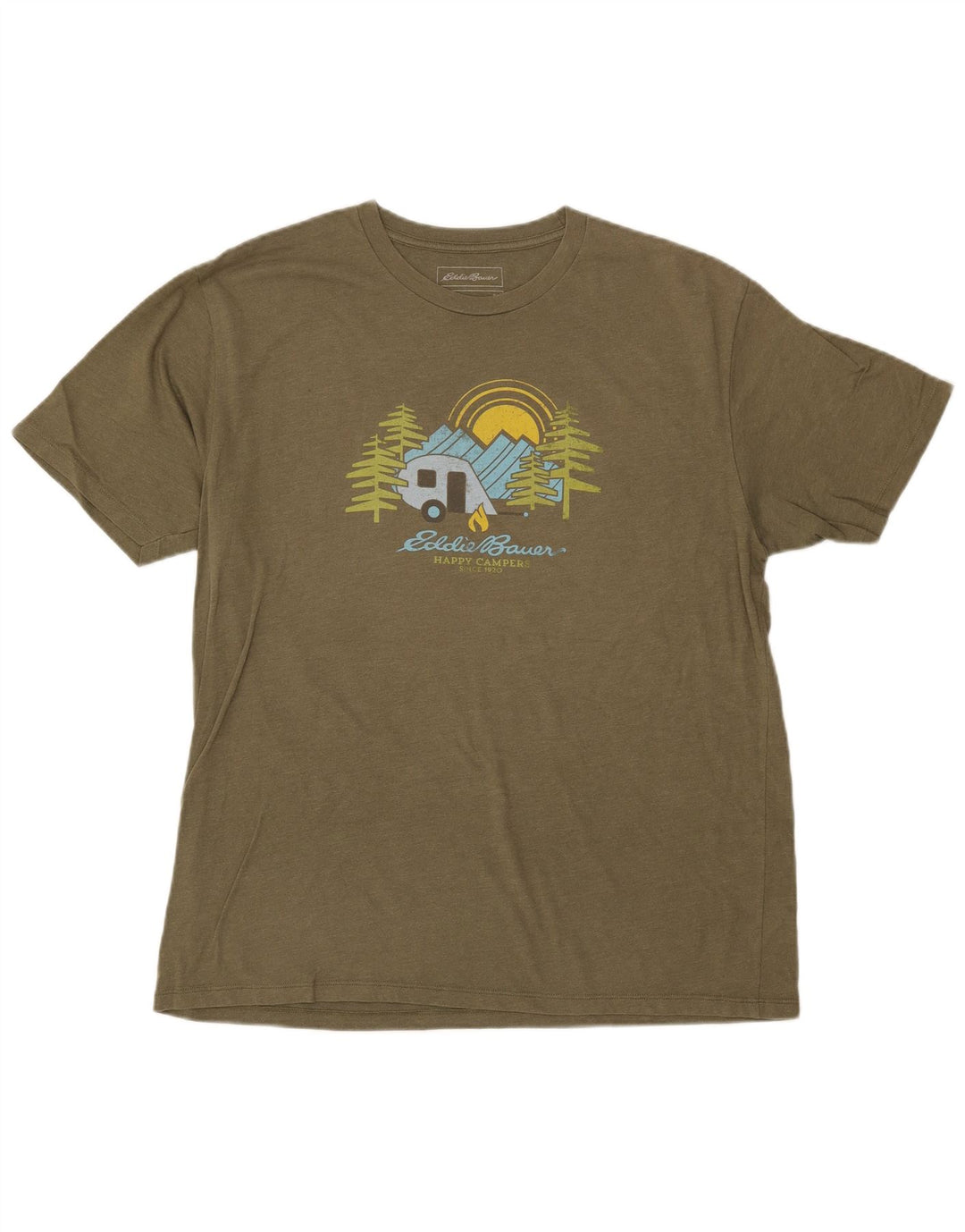 Camiseta masculina EDDIE BAUER com estampa gráfica grande de algodão cáqui
