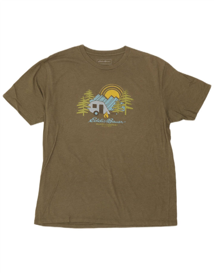 Camiseta masculina EDDIE BAUER com estampa gráfica grande de algodão cáqui