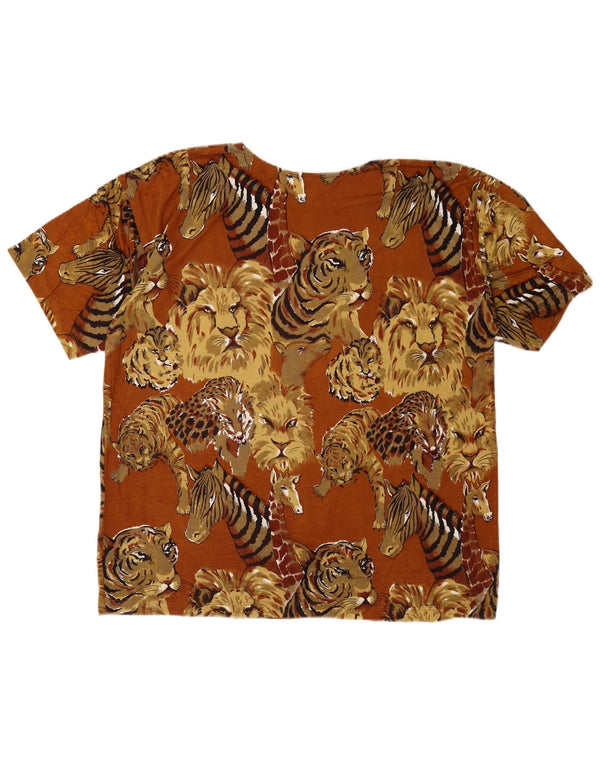 Camiseta feminina vintage UK 16 grande marrom estampa animal viscose