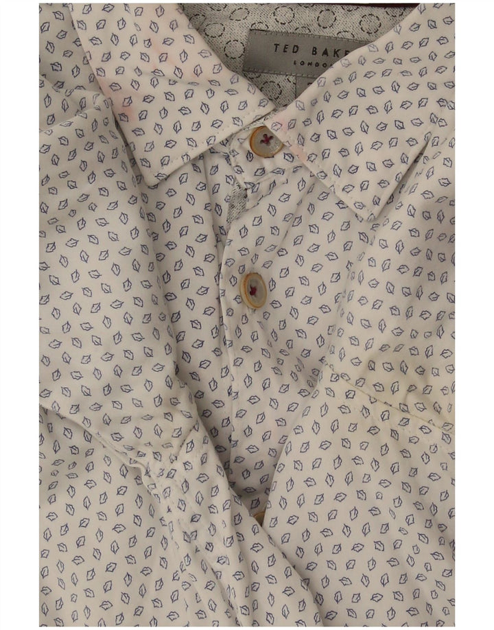 Camisa masculina Ted Baker com estampa abstrata tamanho 3 médio algodão branco