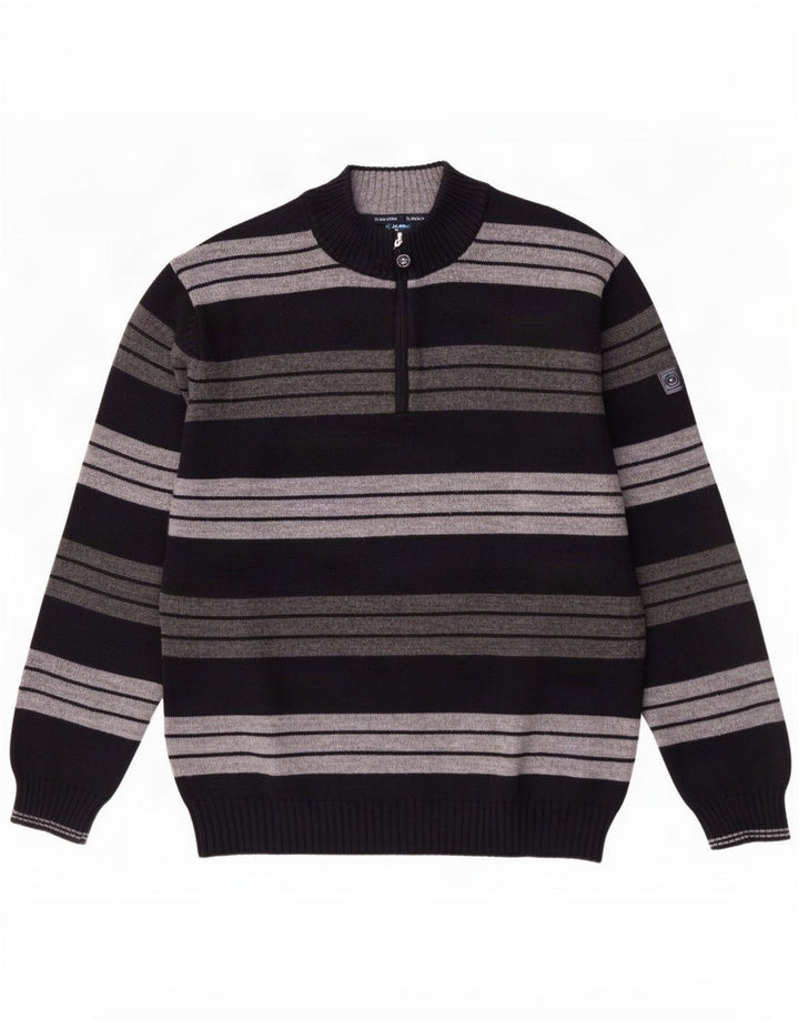 Suéter masculino Il Granchio com zíper e gola grande listrado azul marinho