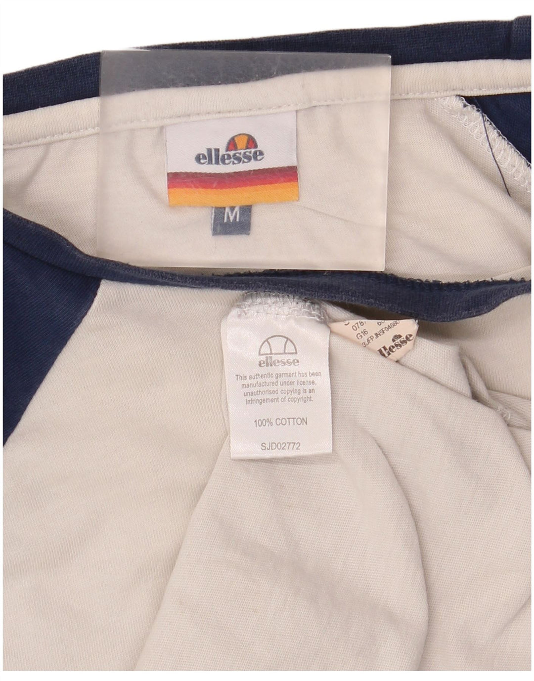 Ellesse Camiseta masculina gráfica manga comprida médio branco algodão colorblock
