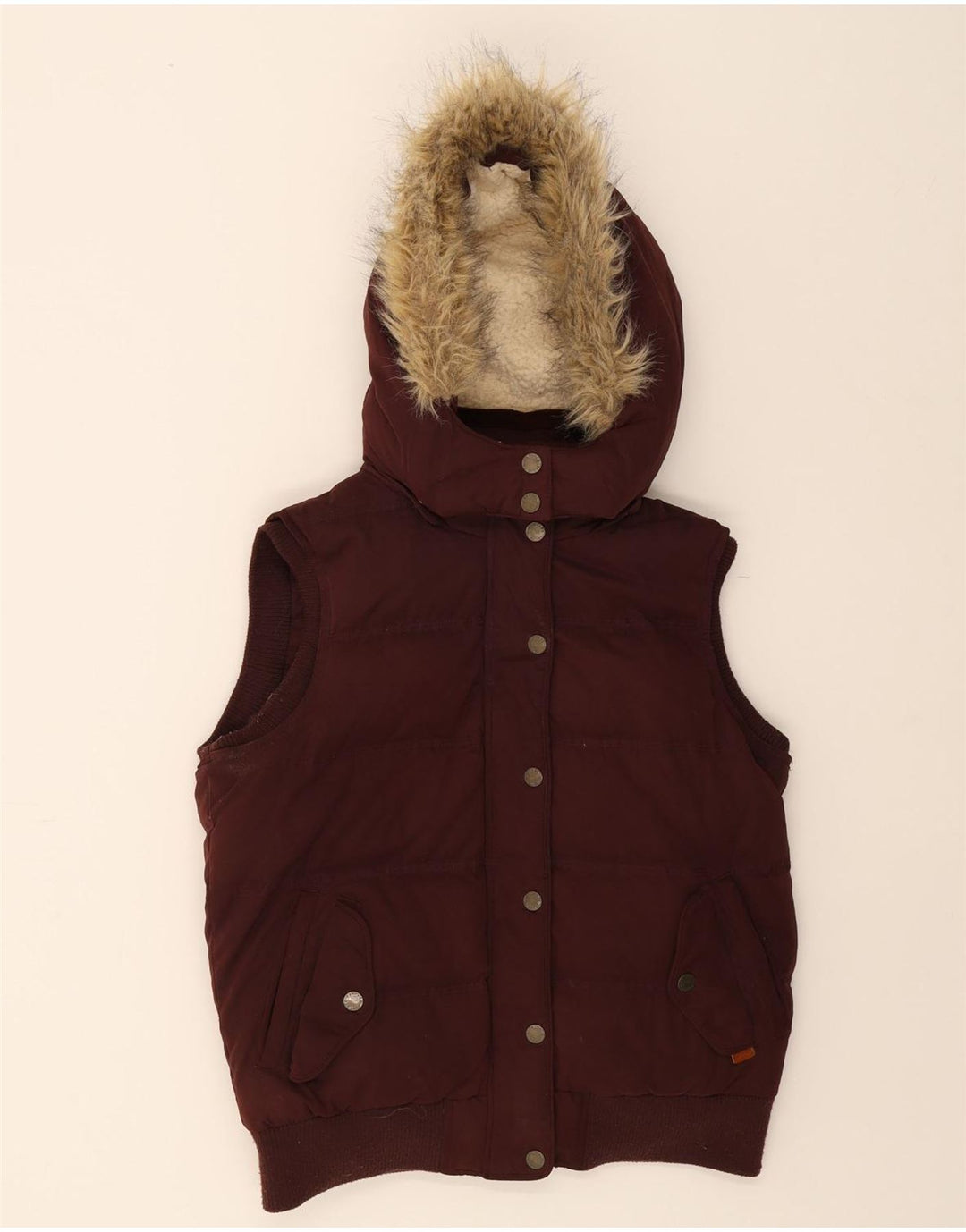 FAT FACE Womens Hooded Padded Gilet UK 12 Medium Burgundy Cotton Vintage Fat Face and Second-Hand Fat Face from Messina Hembry 