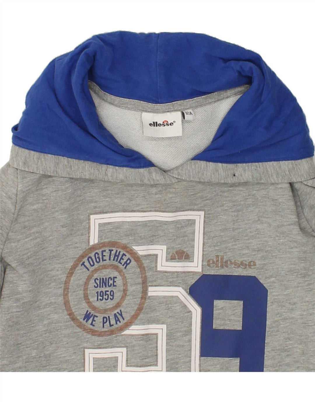 ELLESSE Boys Graphic Hoodie Jumper 11-12 Years Grey Cotton Vintage Ellesse and Second-Hand Ellesse from Messina Hembry 