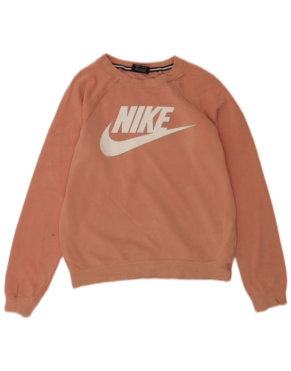 Nike feminino gráfico oversized moletom jumper UK 6 XS algodão rosa