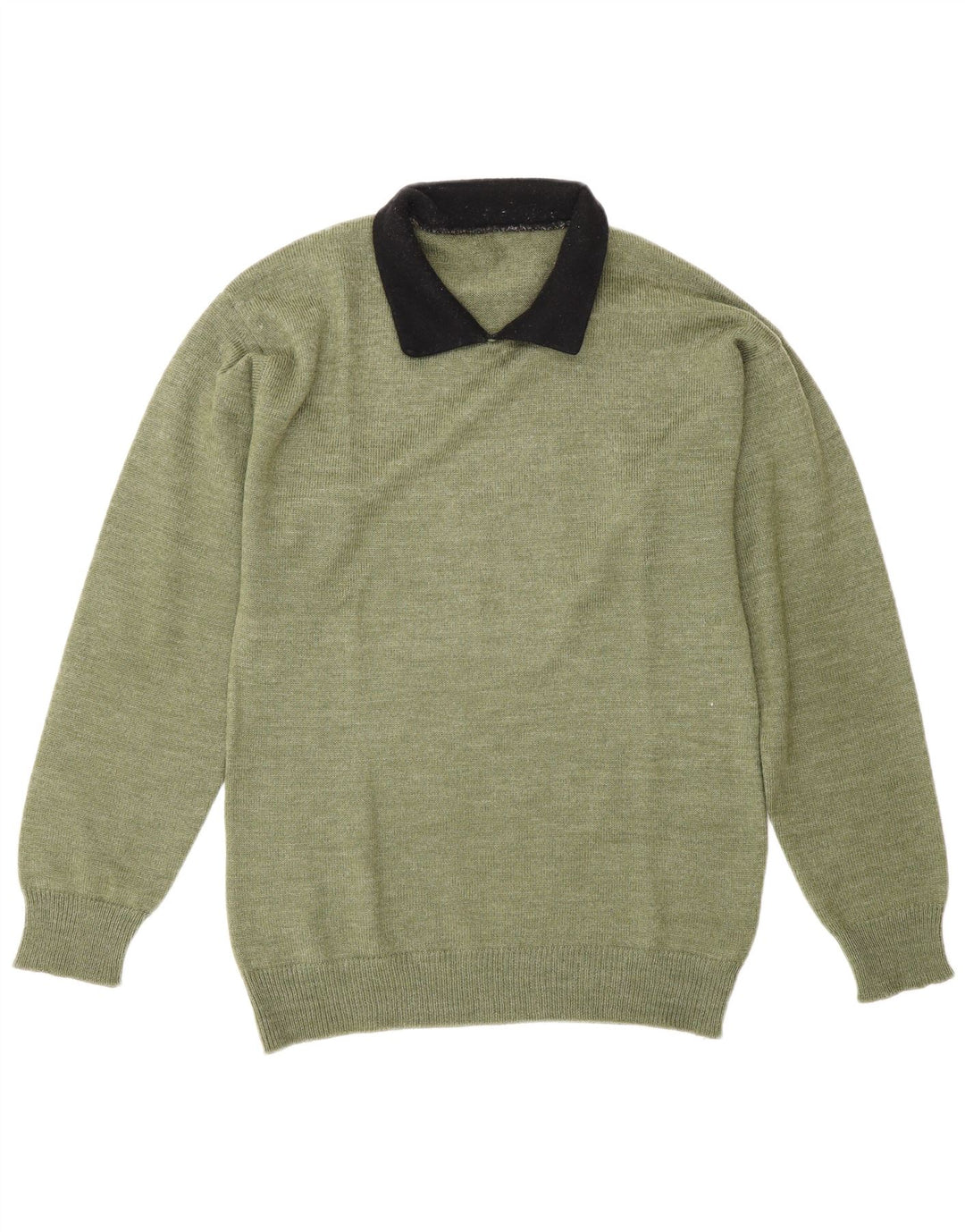 Suéter masculino vintage com gola polo e bloco colorido verde médio