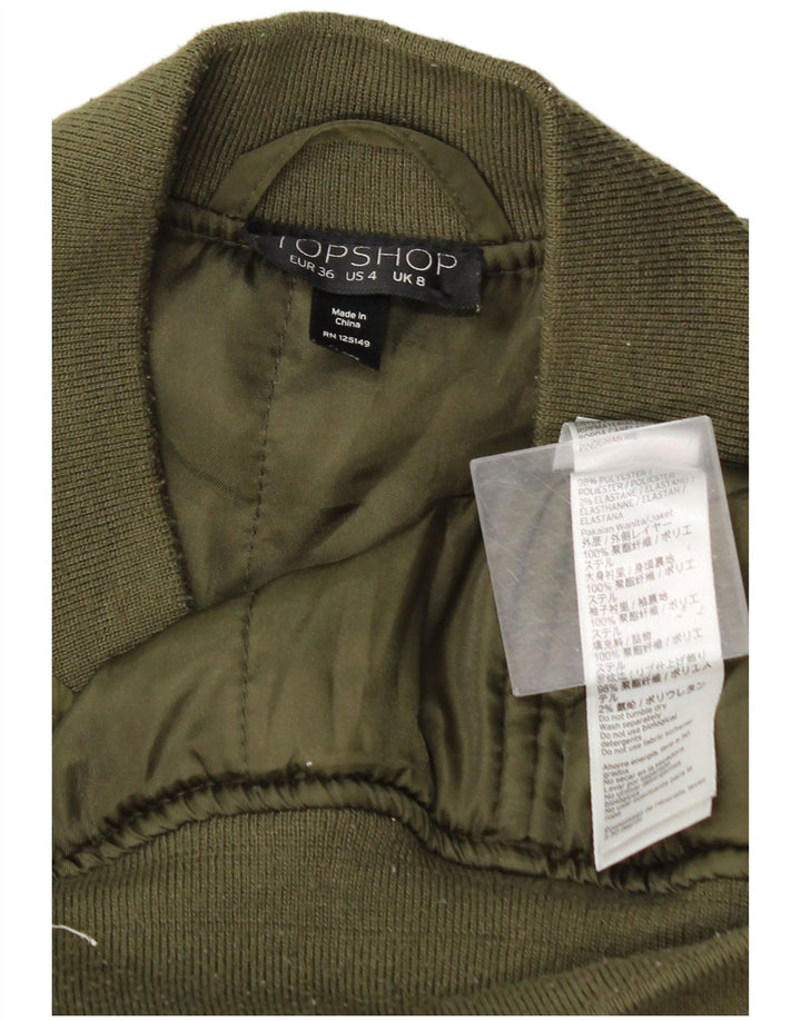 Jaqueta bomber feminina Topshop Reino Unido 8 poliéster cáqui pequeno
