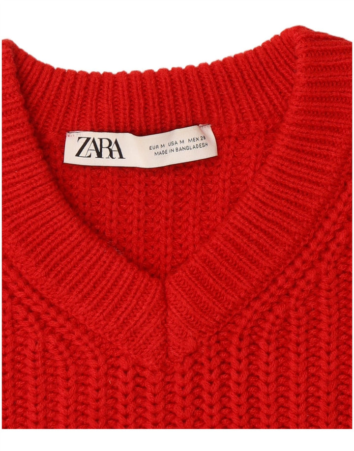 Suéter feminino Zara com decote em V superdimensionado Reino Unido 14 médio vermelho