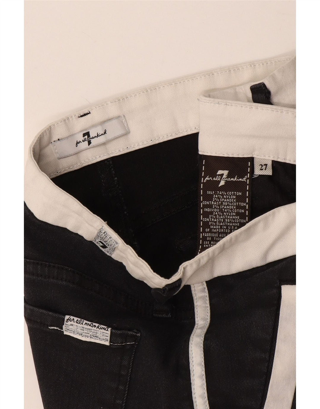 7 For All Mankind Calça jeans skinny feminina W27 L25 algodão colorblock preto