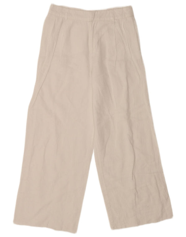 Calça chino feminina Zara cintura alta perna larga pequena W26 L28 linho branco