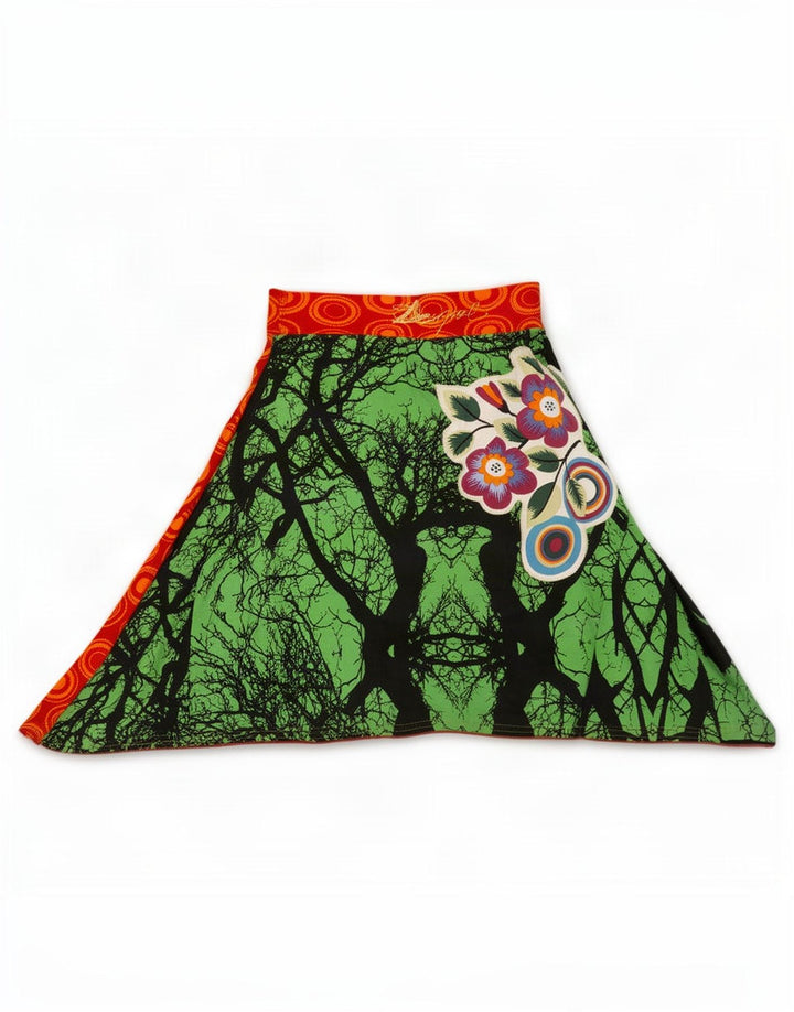 Saia feminina Desigual com padrão abstrato linha A médio W26 multicolorida