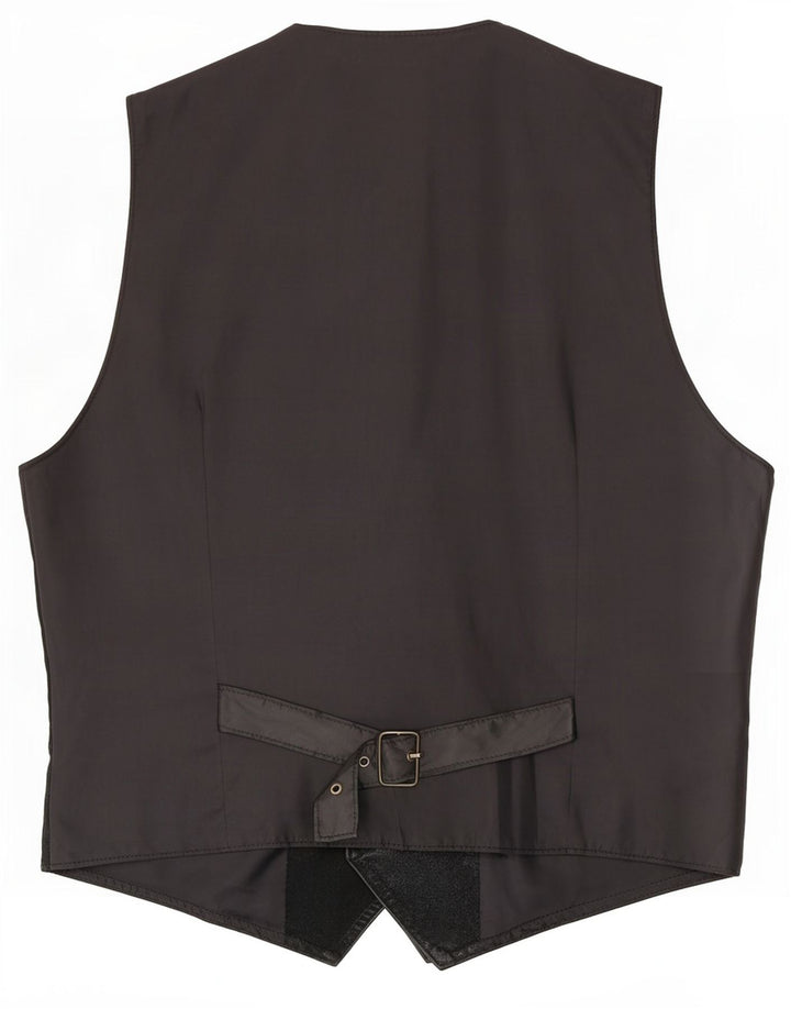 Colete masculino vintage de camurça de couro preto médio