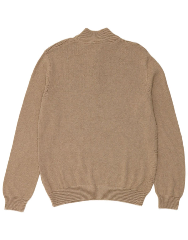 Crew Clothing Mens Regular Fit Zip Neck Jumper Suéter Médio Algodão Bege