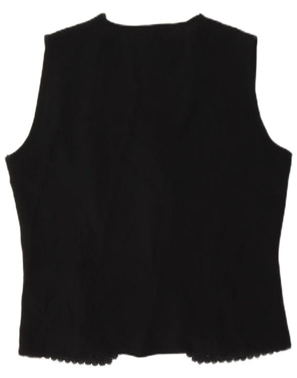 Blusa feminina vintage sem mangas com renda, Reino Unido 16, grande, preta, floral