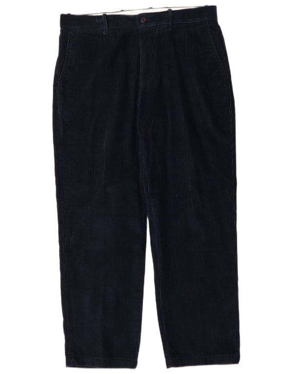 Calça masculina reta de veludo cotelê Marks & Spencer W36 L31 algodão azul marinho