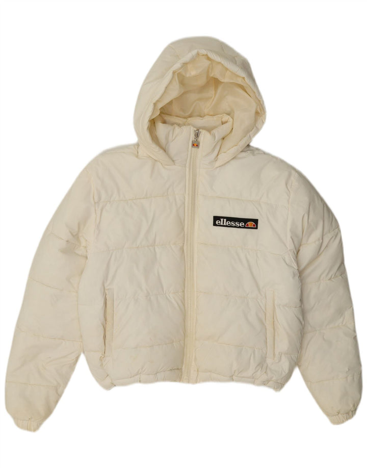 Jaqueta acolchoada feminina Ellesse com capuz e grandes dimensões UK 8 Small Off White