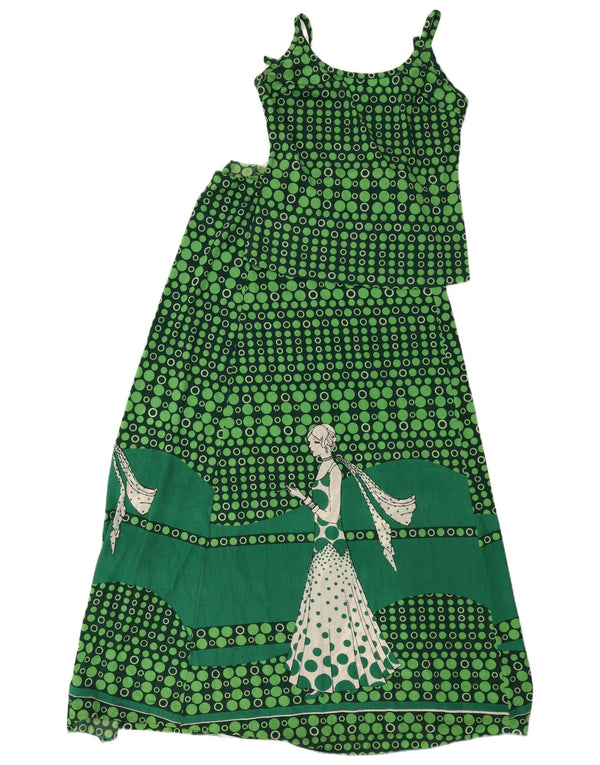 Vintage Womens Graphic 2 Piece Skirt Set IT 46 Large W34 Green Geometric