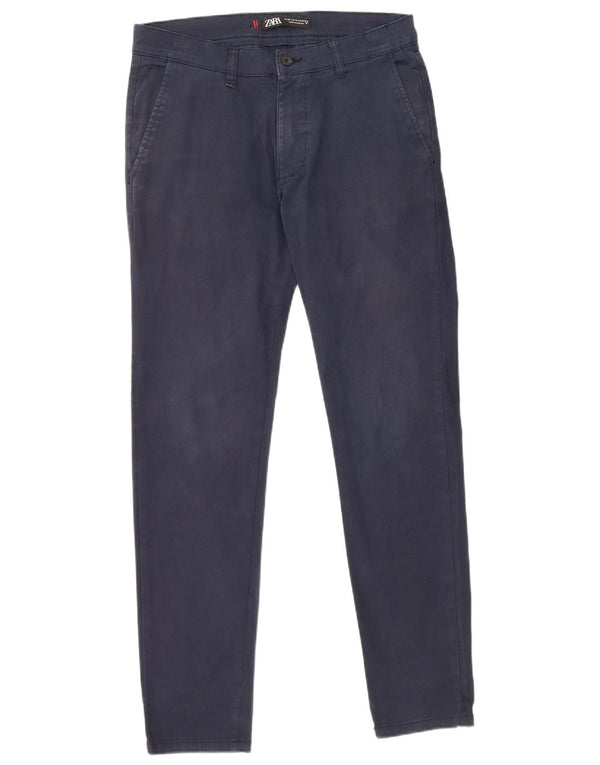 Zara Mens Slim Chino Calças EU 40 Médio W31 L30 Azul Marinho Algodão