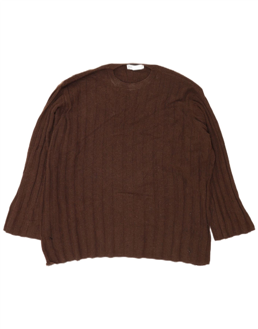 Zara Suéter feminino oversized com gola redonda Reino Unido 14 médio marrom poliamida