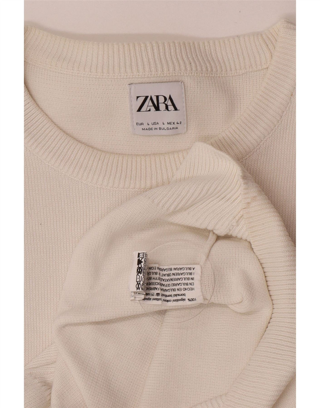 Zara Suéter masculino com gola redonda, grande algodão branco