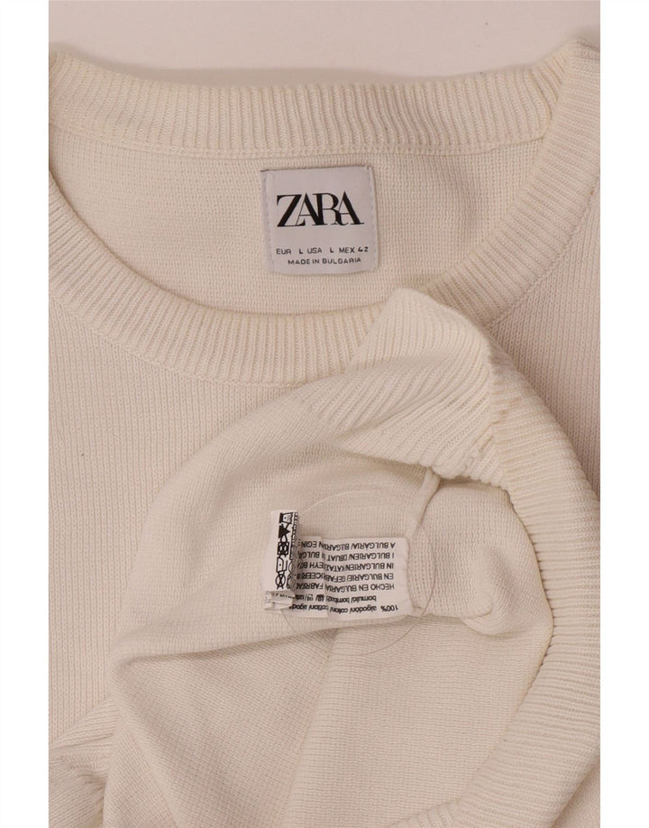 Zara Suéter masculino com gola redonda, grande algodão branco