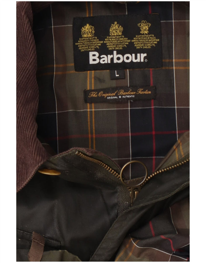 Jaqueta masculina de algodão encerado Barbour Reino Unido 40 grande bloco colorido cáqui