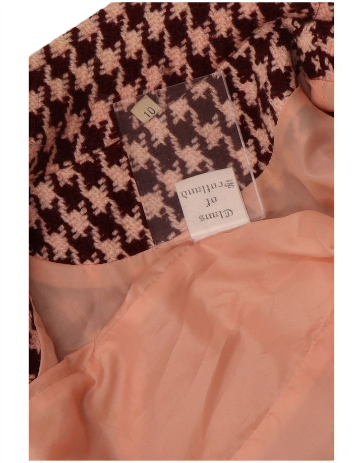 Sobretudo feminino vintage Reino Unido 10 pequena lã houndstooth cor de vinho