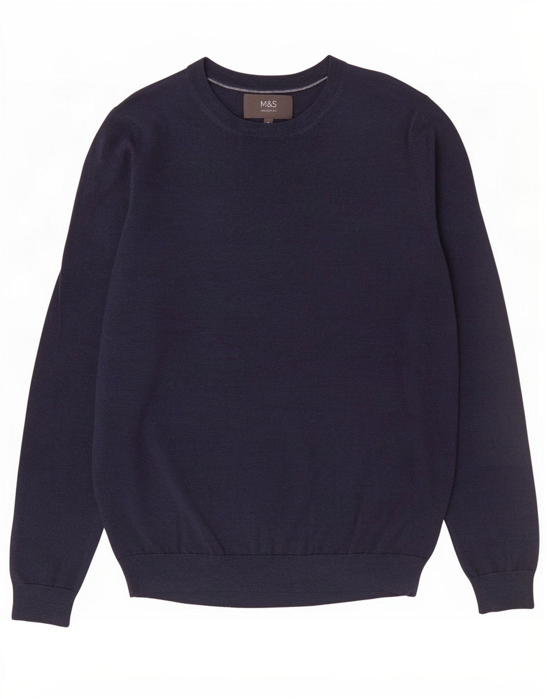 Suéter masculino Marks & Spencer com gola canoa, lã Merino azul marinho médio