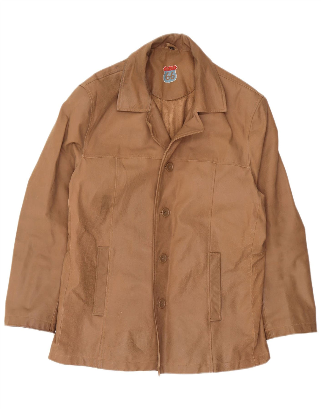 Jaqueta de couro masculina Route 66 UK 38 couro bege médio