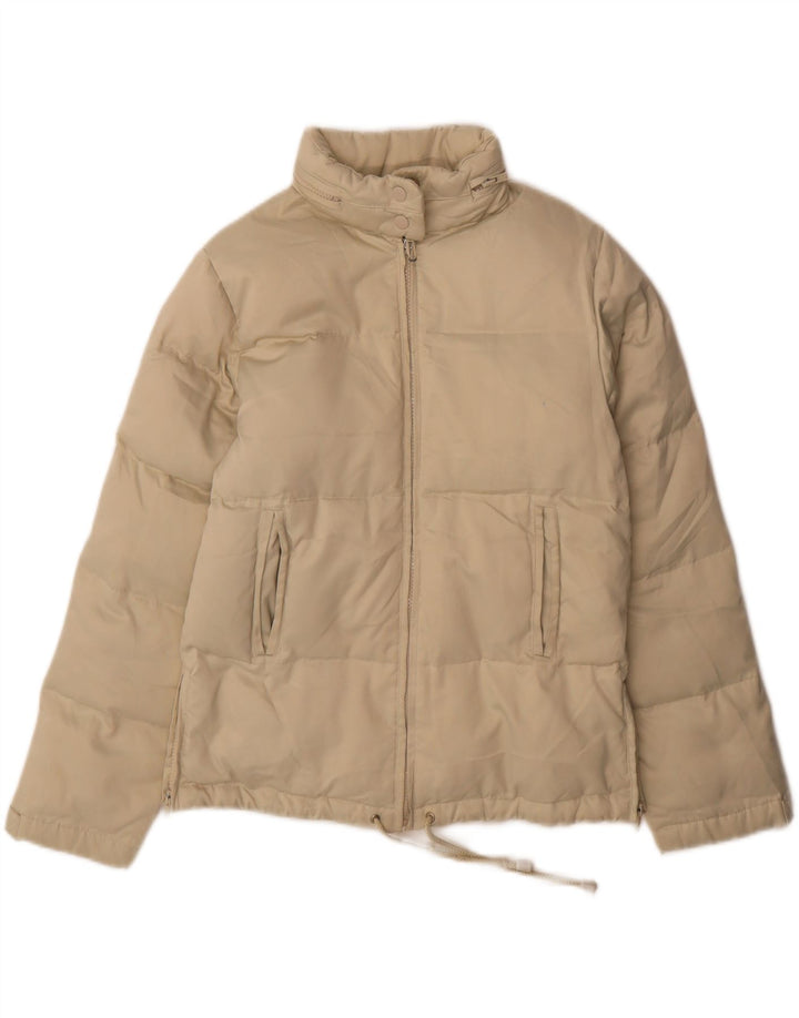 Jaqueta acolchoada com capuz feminino Zara EU 38 poliéster bege pequeno