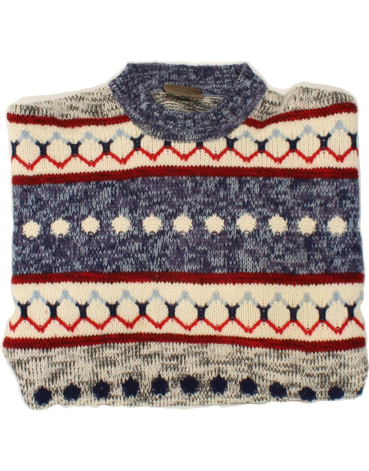 Suéter masculino SEVRES com gola redonda IT 50 lã Fair Isle azul médio