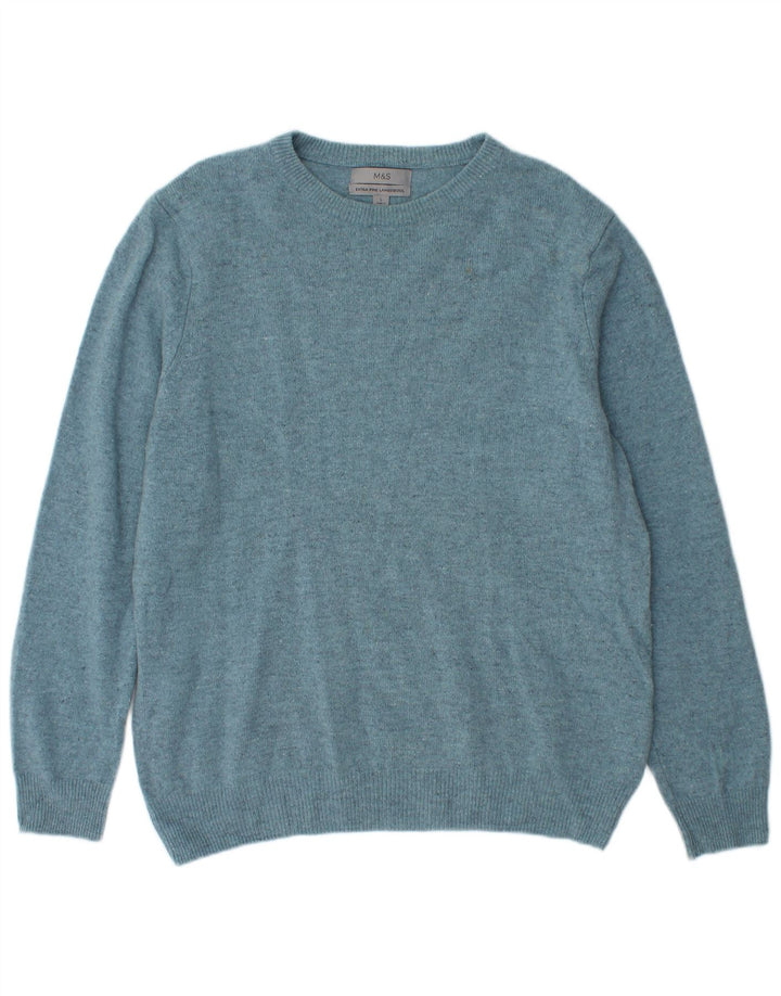 Suéter masculino Marks & Spencer com gola redonda, grande, azul, lã nova