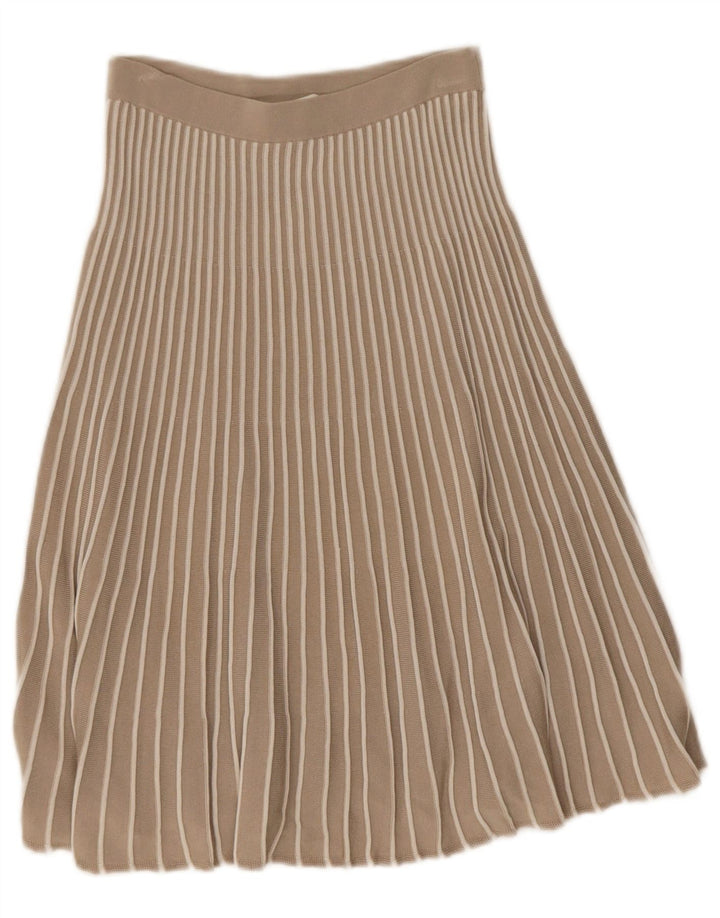 Saia de malha feminina Hugo Boss W26 pequena listrada bege