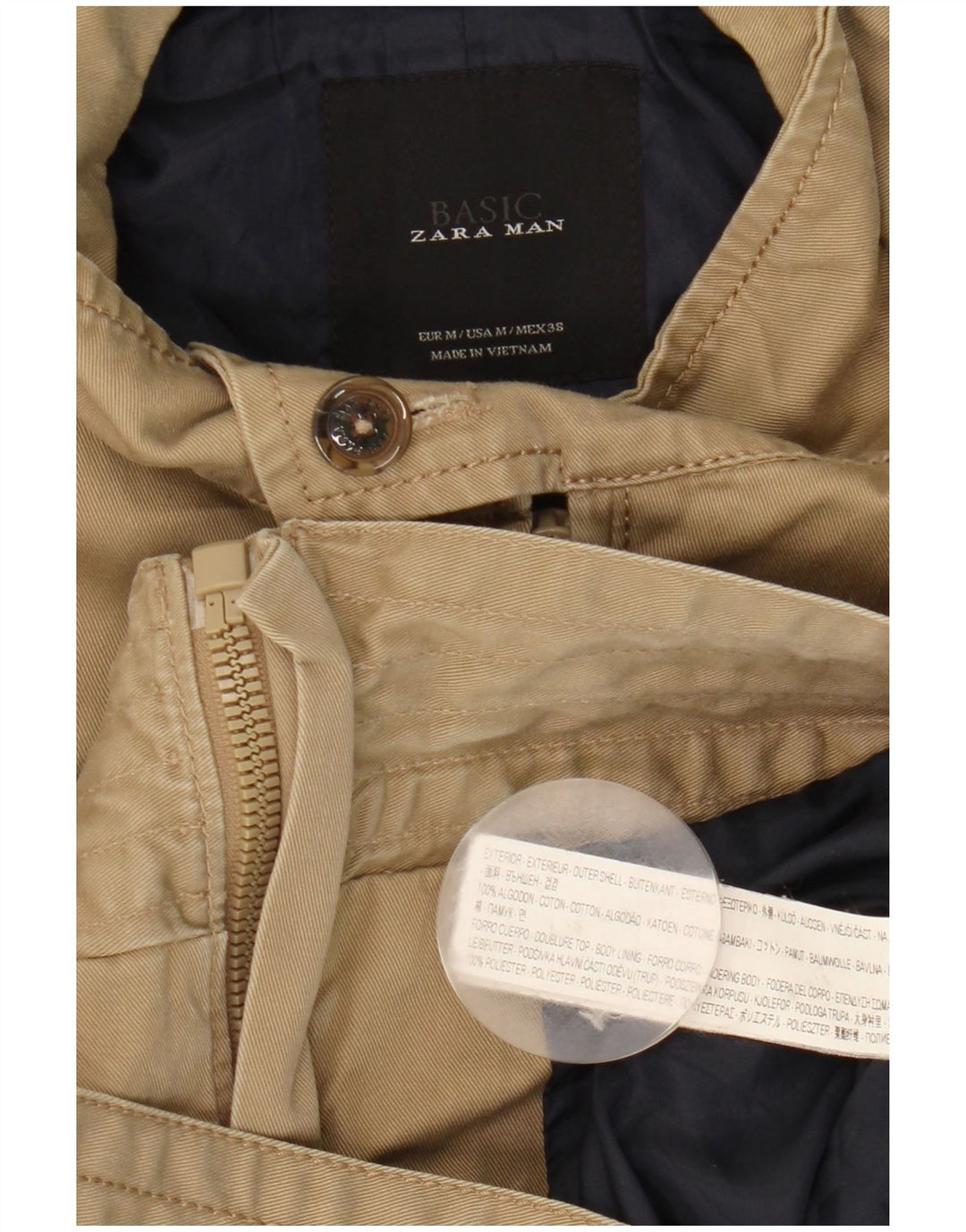 Jaqueta bomber militar masculina Zara Reino Unido 38 algodão bege médio